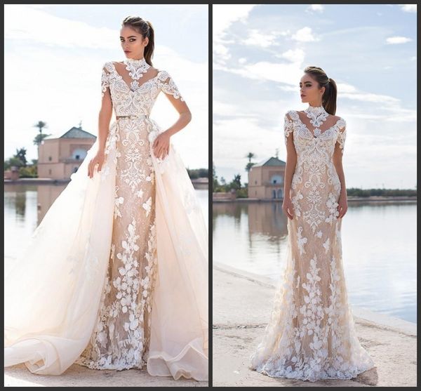 2018 new mermaid wedding dresses high neck short sleeve lace applique bridal gowns with detachable train wedding dress 2019, White
2018 new mermaid wedding dresses high neck short sleeve lace applique bridal gowns with detachable train wedding dress 2019, White