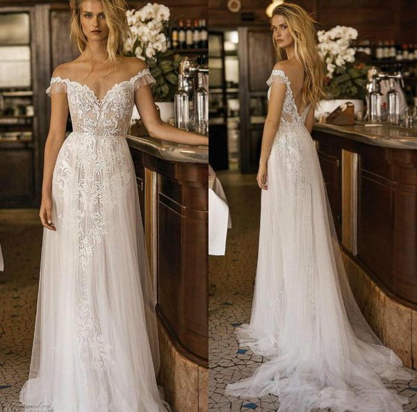 2019 gali karten beach wedding dresses off the shoulder backless a line bridal gowns lace appliqued sweep train boho wedding dress, White
2019 gali karten beach wedding dresses off the shoulder backless a line bridal gowns lace appliqued sweep train boho wedding dress, White