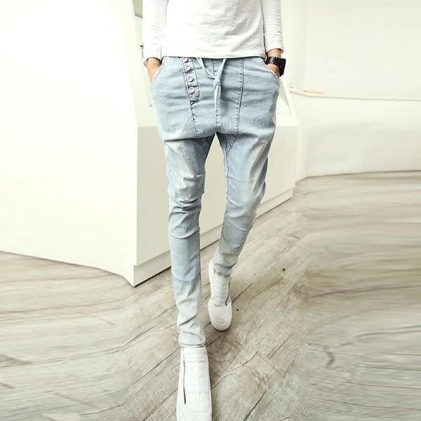 men slim-fit jeans featuring an elasticated waist with drawstring, Blue
men slim-fit jeans featuring an elasticated waist with drawstring, Blue