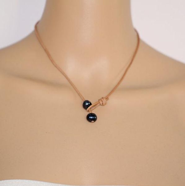 

perfect leather pearl jewellery black color freshwater pearl real leather necklace more color for choose fashion lady's gift, Golden;silver