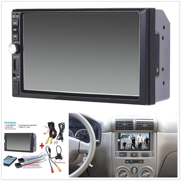 

7 inch tft car audio stereo touch screen 2 din mp5 player with rearview camera bluetooth v2.0 hands-call aux tf usb