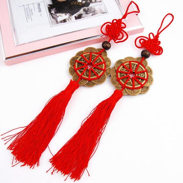 

2018 red chinese knot feng shui set of 10 lucky charm ancient i ching coins prosperity protection good fortune home car decor