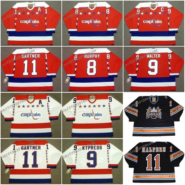 8 larry murphy 9 nick kypreos 9 ryan walter 11 jeff halpern 11 mike gartner washington capitals 1988 ccm vintage jersey, Black;red
8 larry murphy 9 nick kypreos 9 ryan walter 11 jeff halpern 11 mike gartner washington capitals 1988 ccm vintage jersey, Black;red