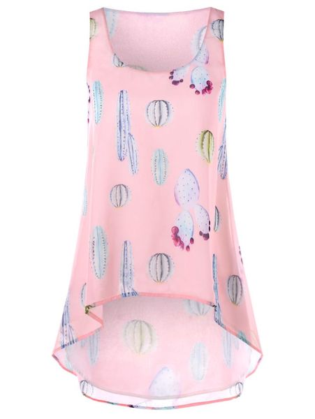 kenancy cactus print chiffon high low tank top, White