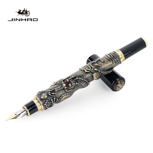 

jinhao noble brand bronze dragon business gift fountain pen 0.5mm fine nib metal gold writing ink pens school office stationery