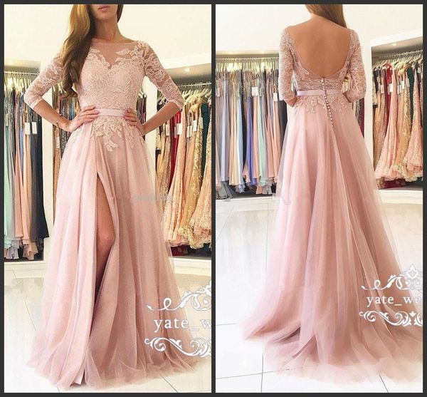 2018 новый румяна розовый пром платья bateau sheer шеи 3/4 с длинными рукавами кружева тюль сплит сторона длина пола спинки вечерние платья, Black
2018 новый румяна розовый пром платья bateau sheer шеи 3/4 с длинными рукавами кружева тюль сплит сторона длина пола спинки вечерние платья, Black