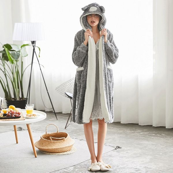 women's sleepwear sweet flannel hooded long sleeve pocketed thermal robe pajama, Black;red
women's sleepwear sweet flannel hooded long sleeve pocketed thermal robe pajama, Black;red