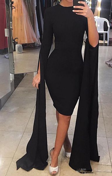little black knee length evening party gowns jewel neck long sleeves zipper short prom dresses, Black;red
little black knee length evening party gowns jewel neck long sleeves zipper short prom dresses, Black;red