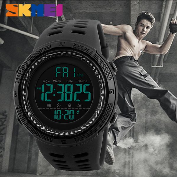 

skmei sport electronic watch men waterproof 50m outdoor digital watches countdown double time alarm wristwatches reloj deportivo, Slivery;brown