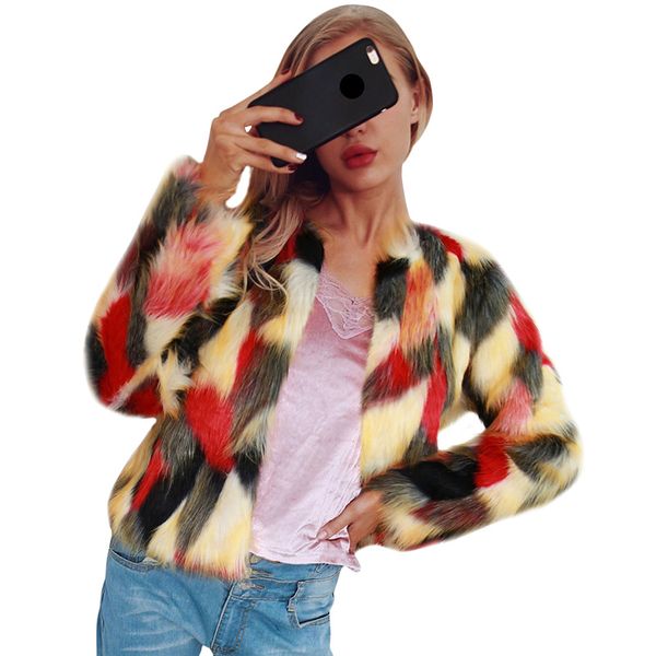 2018 winter jacket female tunic women faux fur coat contrast color long sleeve fluffy outerwear short jacket hairy warm overcoat, Black
2018 winter jacket female tunic women faux fur coat contrast color long sleeve fluffy outerwear short jacket hairy warm overcoat, Black