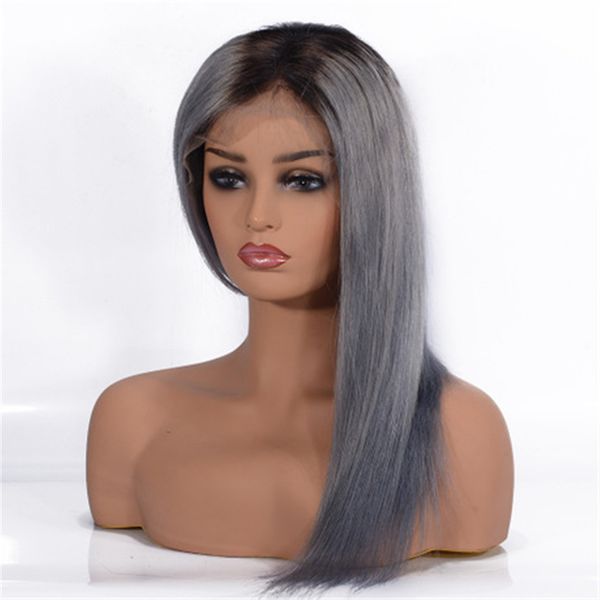 1b grey lace front human hair wigs brazilian straight hair ombre gray wig with natural hairline 130% density, Black;brown 
1b grey lace front human hair wigs brazilian straight hair ombre gray wig with natural hairline 130% density, Black;brown