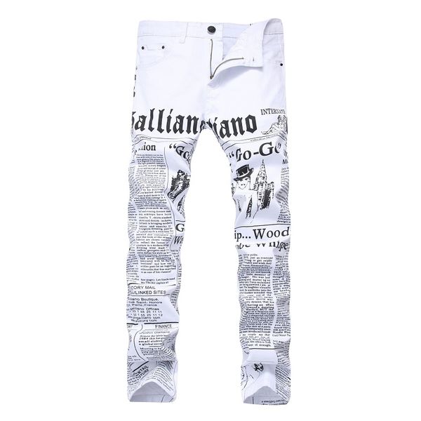 men jeans robin style pants english newspaper printed cotton high elastic casual demin pants for sales, Black
men jeans robin style pants english newspaper printed cotton high elastic casual demin pants for sales, Black