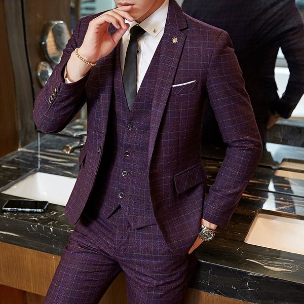 korean version of the self-cultivation men's suits set-one-button plaid small suit suit male wedding dress, White;black
korean version of the self-cultivation men's suits set-one-button plaid small suit suit male wedding dress, White;black