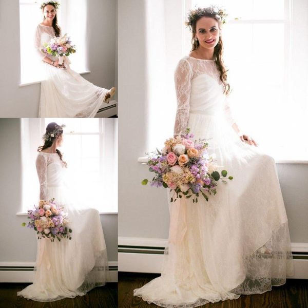 autumn full lace wedding dresses sheer neck bateau long sleeves wedding dress country wedding gowns simple low back beach bridal dress, White
autumn full lace wedding dresses sheer neck bateau long sleeves wedding dress country wedding gowns simple low back beach bridal dress, White