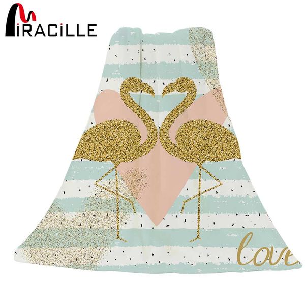 

miracille 1 pc bedding sofa throws blanket coral fleece fabric golden flamingos pattern for valentine's day present