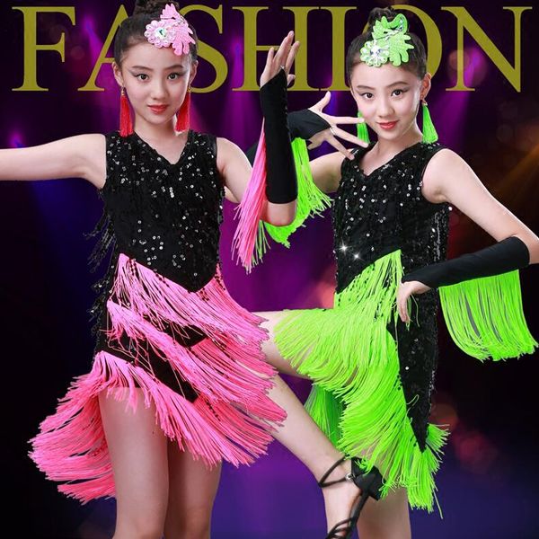 kids sequined salsa latin dancing dress girls ballroom modern jazz dance dresses suit tassels competition dance costumes outfits, Black;red
kids sequined salsa latin dancing dress girls ballroom modern jazz dance dresses suit tassels competition dance costumes outfits, Black;red