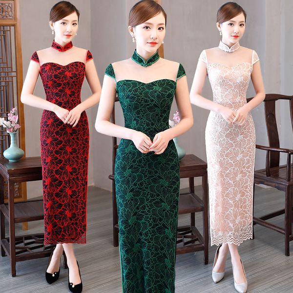 women party dresses chinese style stand collar vestidos lace cheongsam dress mandarin retro flower pattern long summer dress, White;black
women party dresses chinese style stand collar vestidos lace cheongsam dress mandarin retro flower pattern long summer dress, White;black