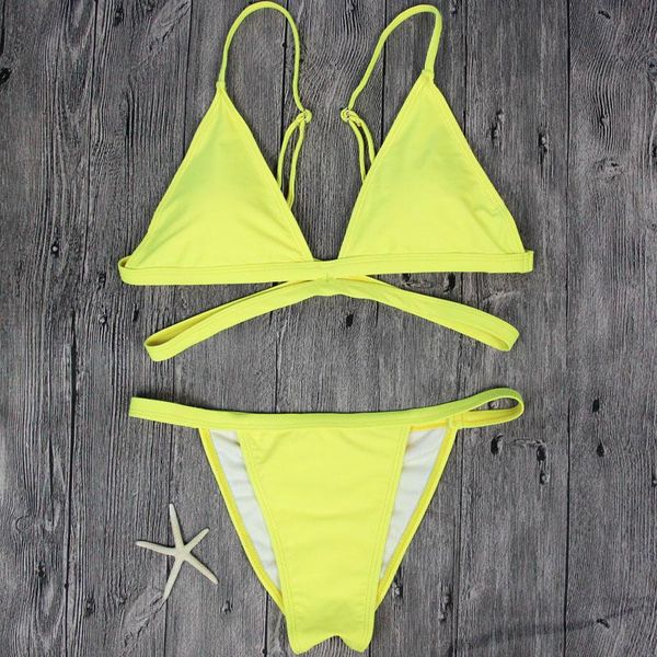 Wire Free Brand Yellow Women Swimsuit Sexy Brazilian Thong Bikini Swim Set Swimwear Woman Low Waist Beach Bikini Swim Suit