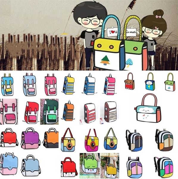 15 styles cartoon bag fashion 3d jump style 2d drawing cartoon 3d shoulder messenger bag camera bag backpack storage bags i220
15 styles cartoon bag fashion 3d jump style 2d drawing cartoon 3d shoulder messenger bag camera bag backpack storage bags i220