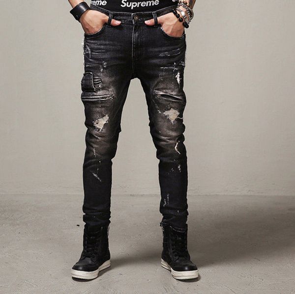 men's skinny slim fit straight ripped destroyed distressed zipper stretch denim pants jeans skinny pants for men, Blue
men's skinny slim fit straight ripped destroyed distressed zipper stretch denim pants jeans skinny pants for men, Blue