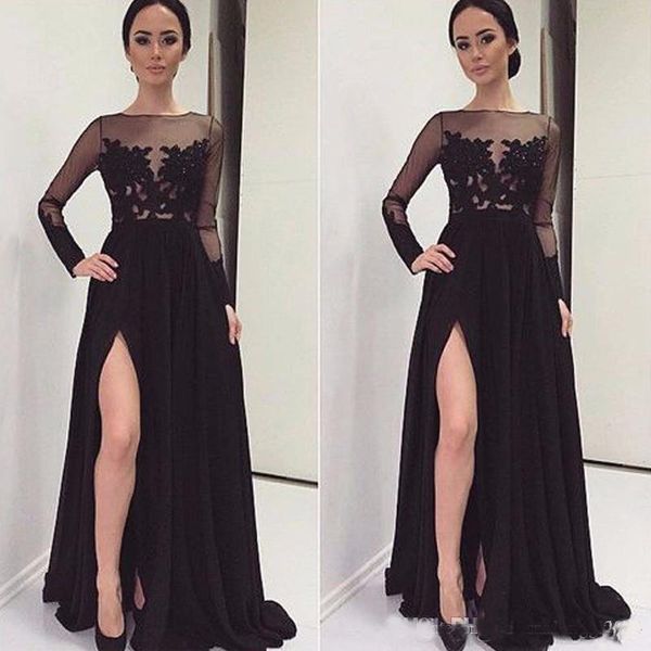 Vestidos De Novia Split Prom Dresses Evening Party Gowns Long Sleeves Sheer Neck Dubai Formal Dresses
Vestidos De Novia Split Prom Dresses Evening Party Gowns Long Sleeves Sheer Neck Dubai Formal Dresses
