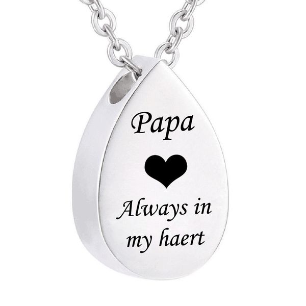 wholesale customized can open water drop heart-shaped perfume bottle stainless steel necklace to commemorate pet dog cremation urn pendant, Silver
wholesale customized can open water drop heart-shaped perfume bottle stainless steel necklace to commemorate pet dog cremation urn pendant, Silver
