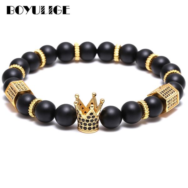 boyulige men jewelry scrub natural stone beads gold cz imperial crown beaded bracelet for men and women pulseras, Black
boyulige men jewelry scrub natural stone beads gold cz imperial crown beaded bracelet for men and women pulseras, Black