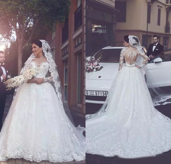custom long sleeves lace wedding dresses with beaded appliques jewel neck court train a line wedding bridal gowns, White
custom long sleeves lace wedding dresses with beaded appliques jewel neck court train a line wedding bridal gowns, White