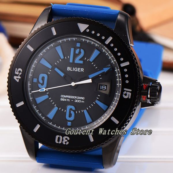 43mm bliger black pvd case black dial automatic movement men's watch, Slivery;brown
43mm bliger black pvd case black dial automatic movement men's watch, Slivery;brown