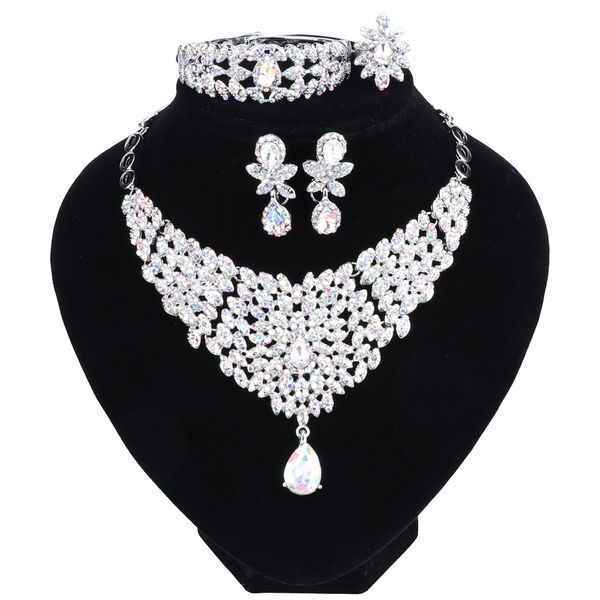 ab color crystal bridal jewelry sets silver color necklace earrings wedding engagement jewelry sets for women, Black
ab color crystal bridal jewelry sets silver color necklace earrings wedding engagement jewelry sets for women, Black