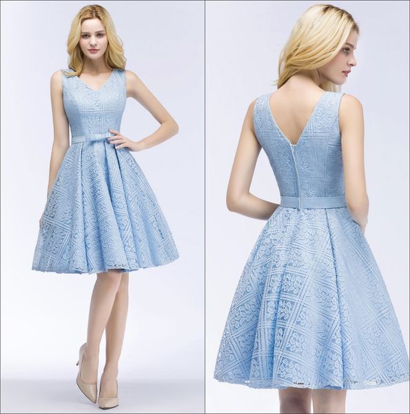 light sky blue lace homecoming dresses v neck short a line formal party cocktial prom dresses cps916, Black;red
light sky blue lace homecoming dresses v neck short a line formal party cocktial prom dresses cps916, Black;red