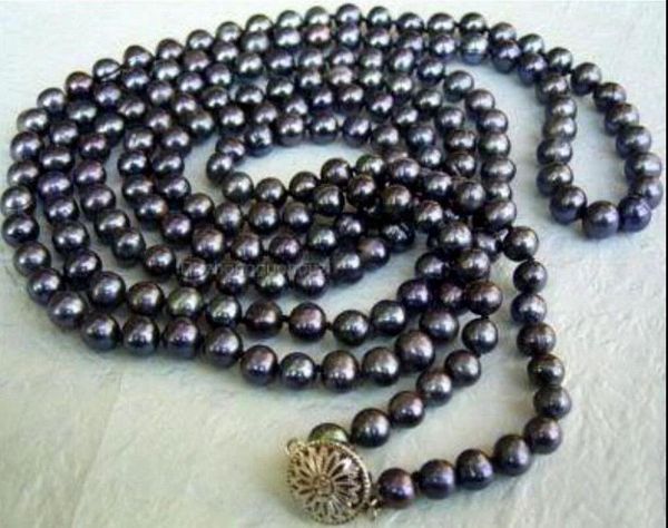 8-9mm genuine black akoya cultured pearl hand knotted necklace 50", Silver
8-9mm genuine black akoya cultured pearl hand knotted necklace 50", Silver