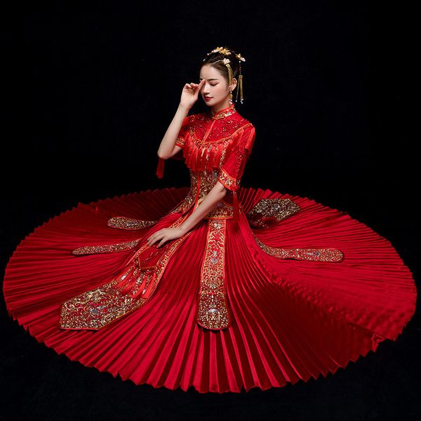 new arrival traditional chinese wedding dress long cheongsam handmade embroidery qipao dresses retro dressing gown size s-xxl, Red
new arrival traditional chinese wedding dress long cheongsam handmade embroidery qipao dresses retro dressing gown size s-xxl, Red