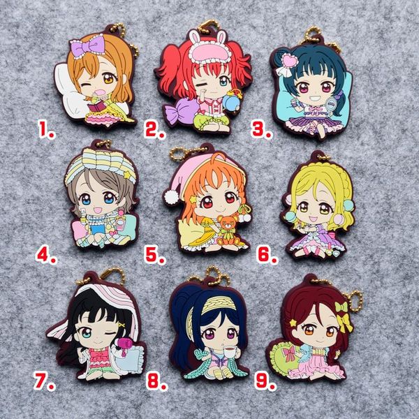 

love live anime lovelive sunshine aqours rubber keychain strap charm pajamas key chains, Silver