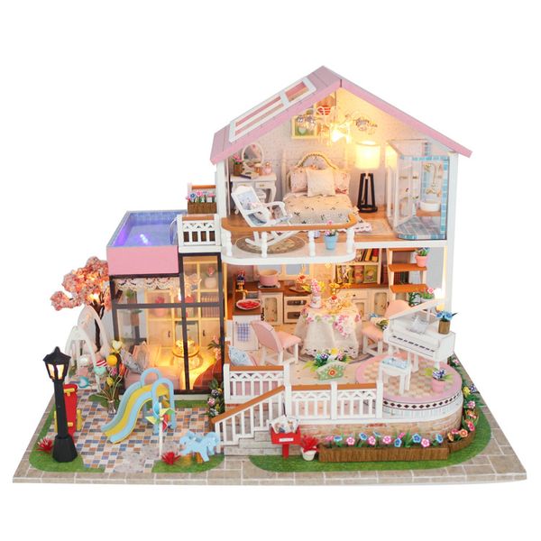 

music doll house diy miniature 3d wooden miniaturas dollhouse furniture building villa kits toys for children christmas gifts