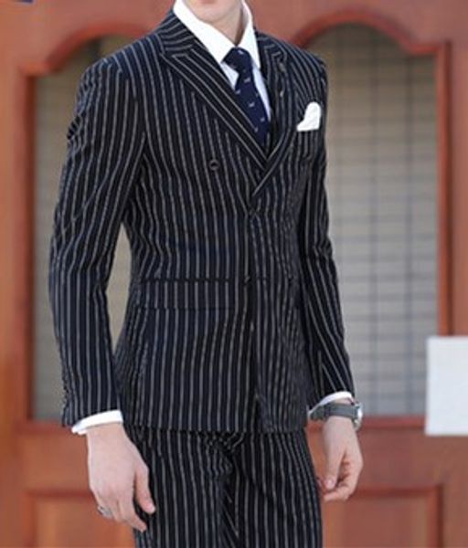 wedding groom suit set men's 2 piece season four stripes double breasted wedding dress slim british suit, White;black
wedding groom suit set men's 2 piece season four stripes double breasted wedding dress slim british suit, White;black