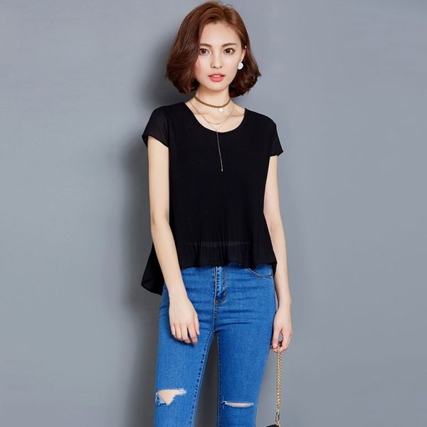 2018 new design women spring summer style chiffon blouses shirts lady casual short sleeve o-neck blusas dd1812, White
2018 new design women spring summer style chiffon blouses shirts lady casual short sleeve o-neck blusas dd1812, White