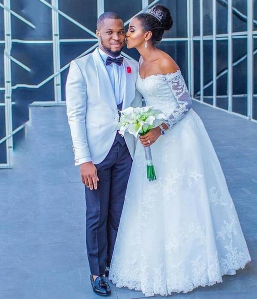 long sleeves wedding dresses a line off the shoulder plus size wedding dress floor length appliques lace zipper back bridal gowns, White
long sleeves wedding dresses a line off the shoulder plus size wedding dress floor length appliques lace zipper back bridal gowns, White