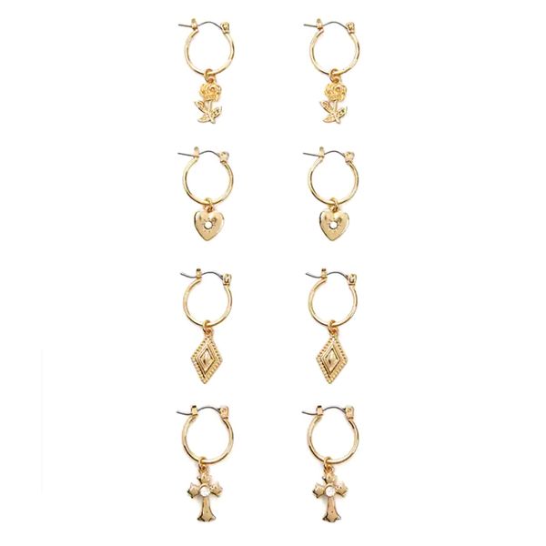 gold filled small cross circle earrings 5 pairs/sets geometric heart flowers face dangling women's hoop earrings simple jewelry, Golden;silver
gold filled small cross circle earrings 5 pairs/sets geometric heart flowers face dangling women's hoop earrings simple jewelry, Golden;silver