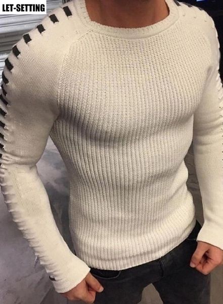 casual warm slim knitted patchwork solid basic elastic men sweater stitching round neck long sleeve knit pullover male, White;black
casual warm slim knitted patchwork solid basic elastic men sweater stitching round neck long sleeve knit pullover male, White;black