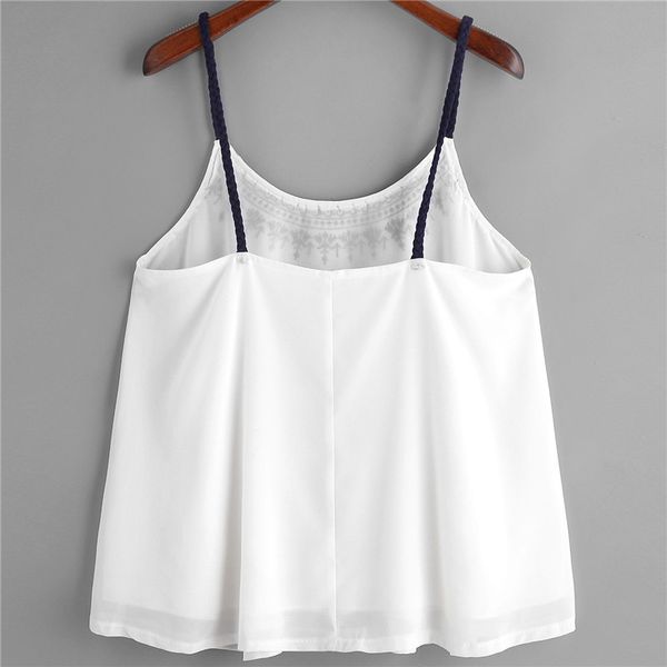 dropship women sleeveless tank embroidered chiffon cami blouse jun1318, White