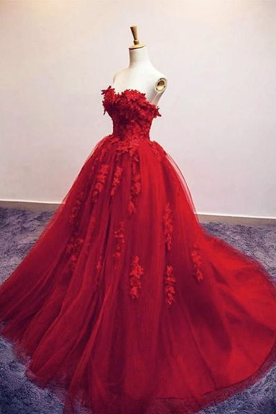 real ps strapless long tulle appliqued prom dresses floor length off shoulder burgundy lace custom made muslim formal gowns for women, Red
real ps strapless long tulle appliqued prom dresses floor length off shoulder burgundy lace custom made muslim formal gowns for women, Red