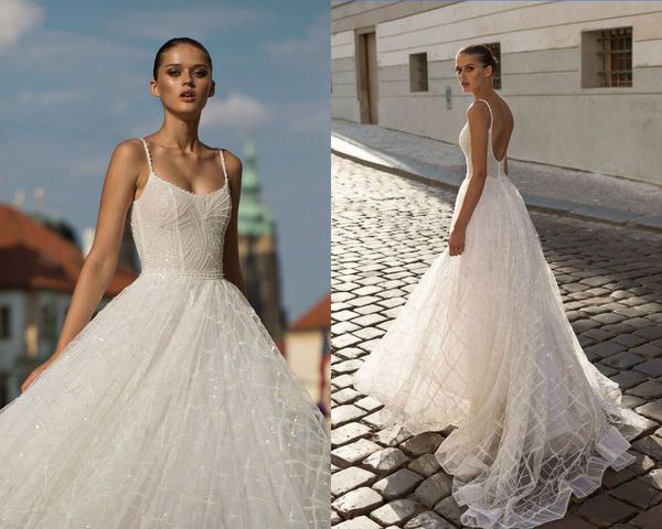 2019 a line beach wedding dresses spaghetti lace sequins beaded backless bridal gowns sweep train bohemian plus size wedding dress, White
2019 a line beach wedding dresses spaghetti lace sequins beaded backless bridal gowns sweep train bohemian plus size wedding dress, White