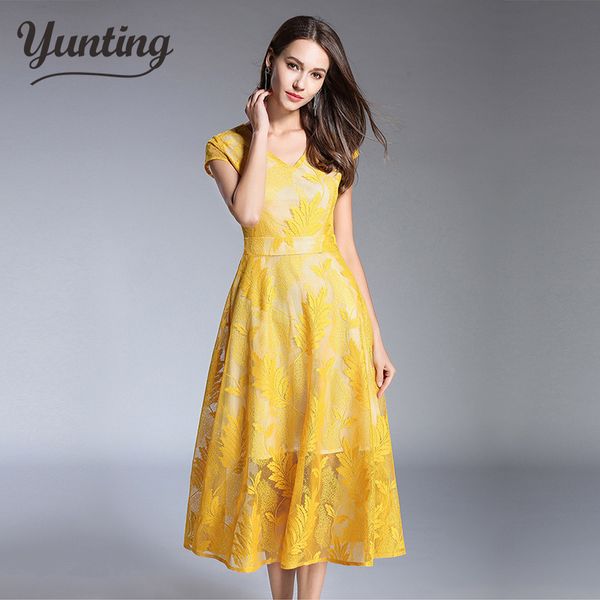 2018 summer women stitching yellow green lace dress ladies v-neck runway vintage female slim party dresses, Black;gray
2018 summer women stitching yellow green lace dress ladies v-neck runway vintage female slim party dresses, Black;gray