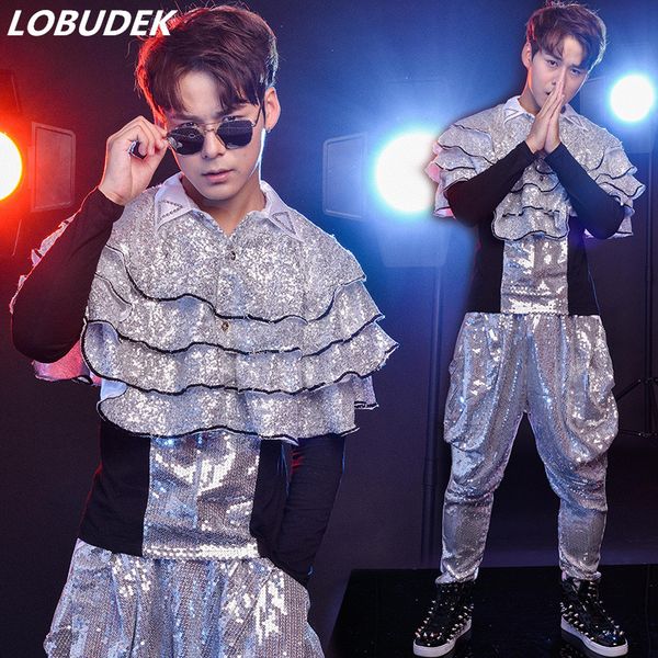 hip hop jazz dance male suit ds costumes silver black shining sequins cloak haren pants 3 piece sets club singer bar show outfit, White;black
hip hop jazz dance male suit ds costumes silver black shining sequins cloak haren pants 3 piece sets club singer bar show outfit, White;black