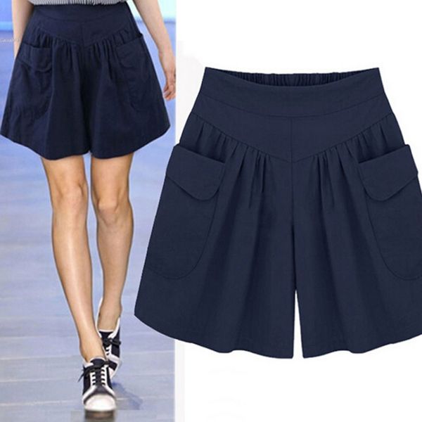 women casual wide legs elastic high waist plus size solid shorts with pocket plus size, White;black
women casual wide legs elastic high waist plus size solid shorts with pocket plus size, White;black