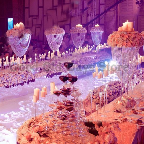 80cm tall table centerpiece flower stand 5 tiers crystal chandelier with beads strands
