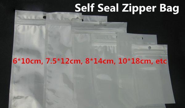 

12*20cm clear + white pearl plastic poly opp packing zipper zip lock retail packages jewelry food pvc plastic bag 10*18cm 12*15cm 7.5*12cm