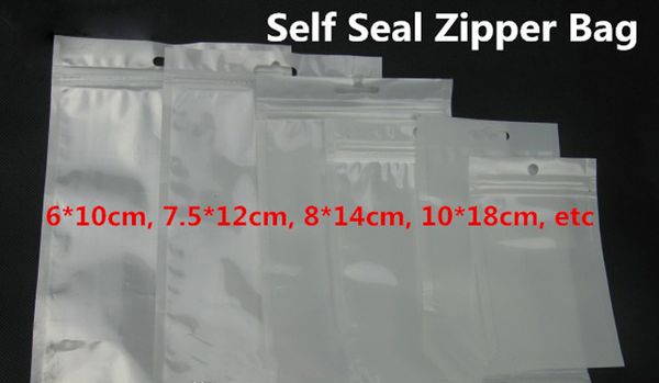 

12*20cm clear + white pearl plastic poly opp packing zipper zip lock retail packages jewelry food pvc plastic bag 10*18cm 12*15cm 7.5*12cm