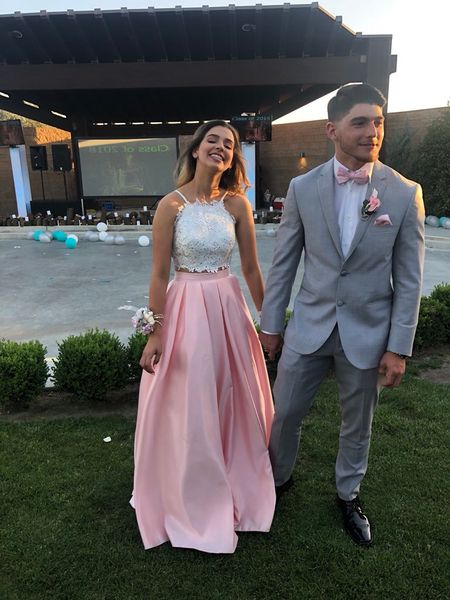 white lace appliques girls prom dresses two pieces a-line formal party dresses pink satin skirt graduation gowns long, Black
white lace appliques girls prom dresses two pieces a-line formal party dresses pink satin skirt graduation gowns long, Black